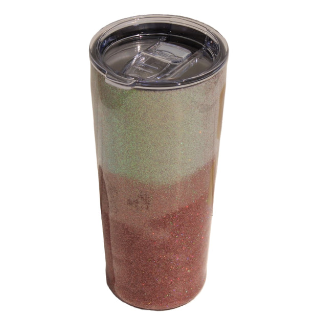 Tumbler Tapered Smooth 20 ounce. "Beach Please" in colors of gold and silver representing the ocean.