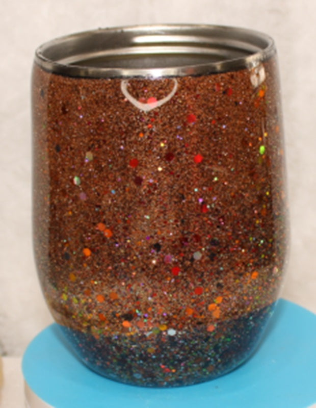 Tumbler Wine glass Stemless 12 ounce we've called (Sparkly Copper). Stainless Steel cup painted and epoxied in layers of beautiful colors.