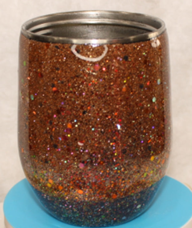 Tumbler Wine glass Stemless 12 ounce we've called (Sparkly Copper). Stainless Steel cup painted and epoxied in layers of beautiful colors.