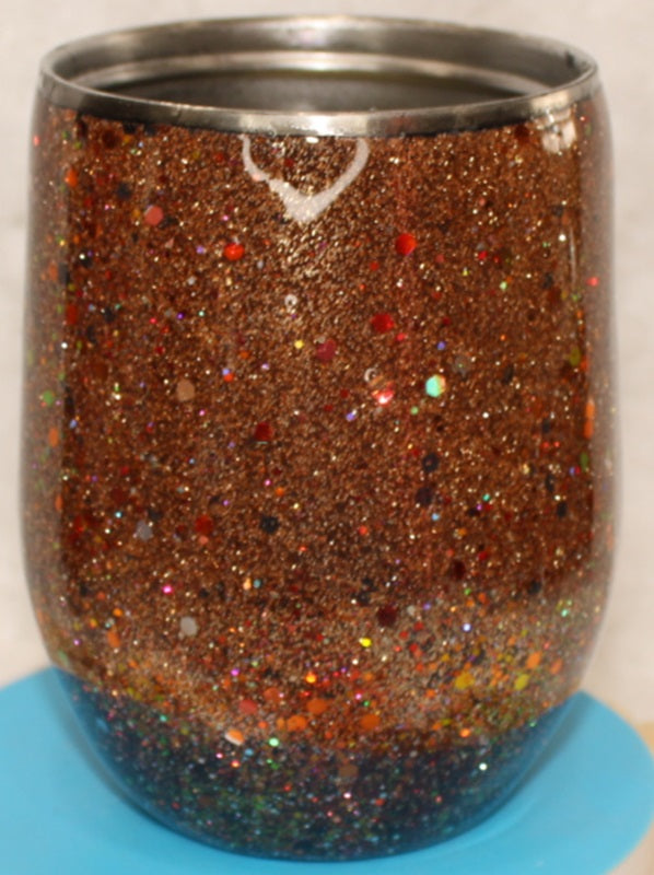 Tumbler Wine glass Stemless 12 ounce we've called (Sparkly Copper). Stainless Steel cup painted and epoxied in layers of beautiful colors.