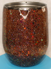 Tumbler Wine glass Stemless 12 ounce we've called (Sparkly Copper). Stainless Steel cup painted and epoxied in layers of beautiful colors.