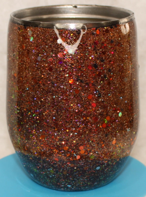 Tumbler Wine glass Stemless 12 ounce we've called (Sparkly Copper). Stainless Steel cup painted and epoxied in layers of beautiful colors.