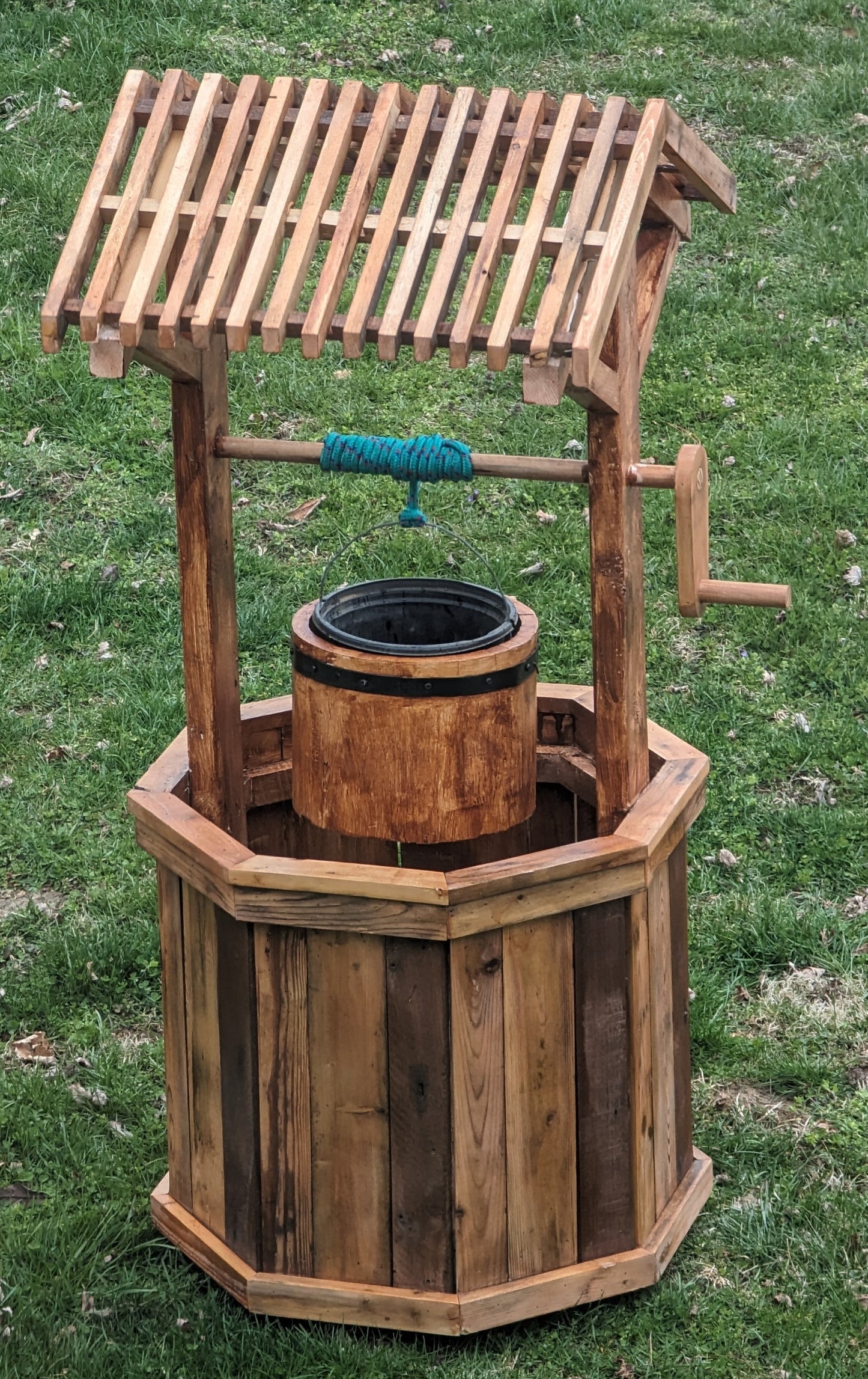 Pergola Wishing Well Planter measuring 54 inches tall and 20 inches wide from various types of wood