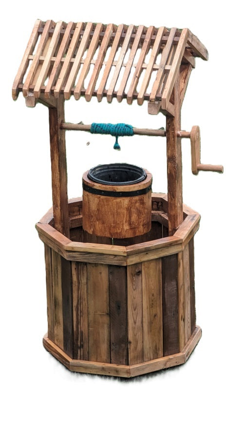 Pergola Wishing Well Planter measuring 54 inches tall and 20 inches wide from various types of wood